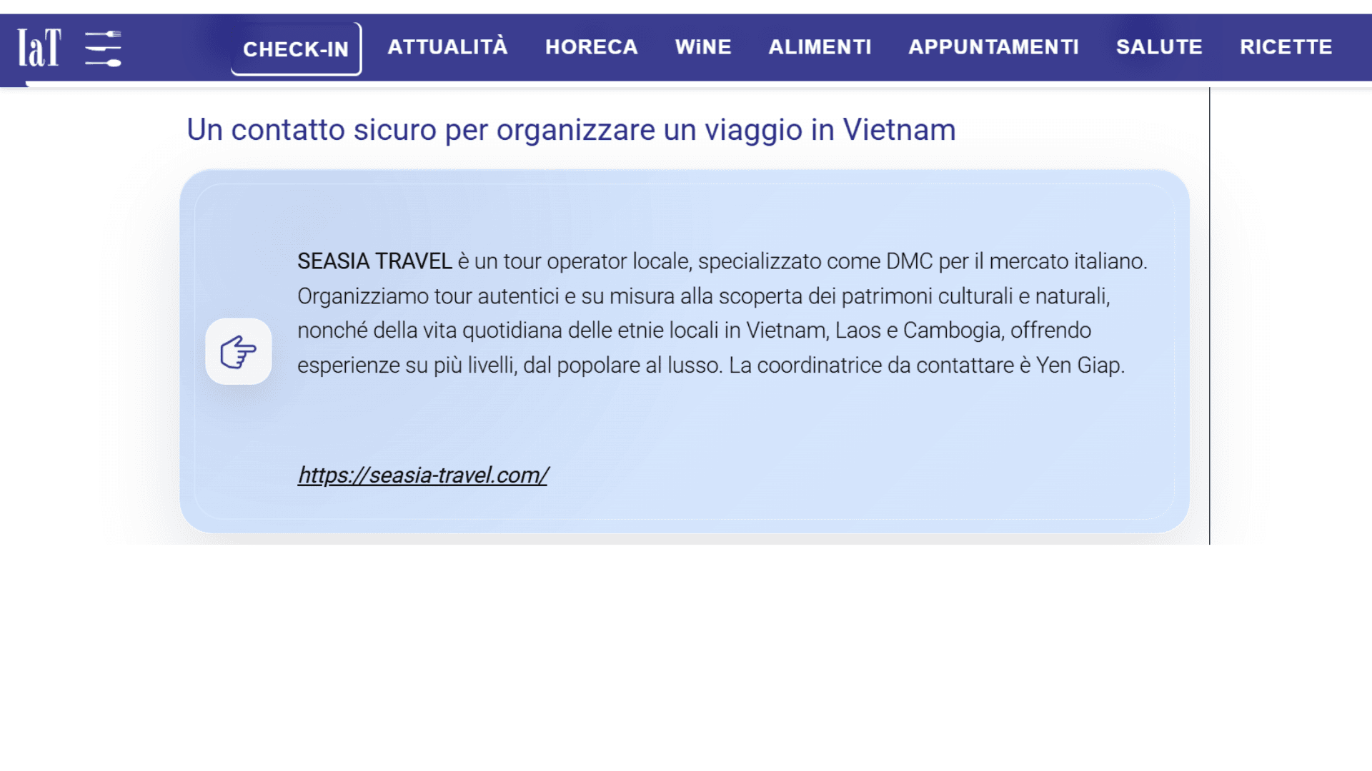 Italia a Tavola / Travel Quotidiano - SEASIA Travel Vietnam